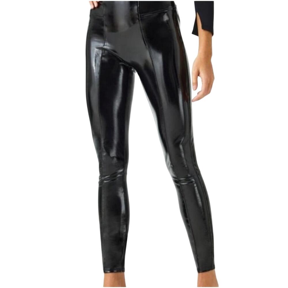 Spanx Faux Patent Leather Leggings Moto Edgy Moto Women's sz M Solid Black